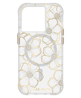Floral Gems MagSafe Case for Apple iPhone 15 Pro - Gold