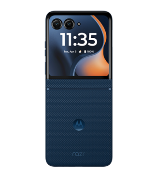 The Motorola moto razr viewed from the back and open.