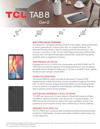 Features of the TCL Tab8 Gen 2.