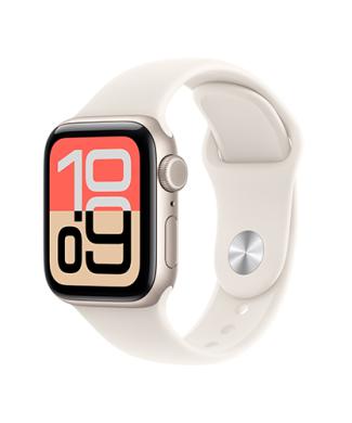 The Apple Watch SE 3 viewed from the front at an angle.