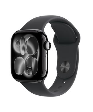 The Apple Watch Series 11 viewed from the front at an angle.