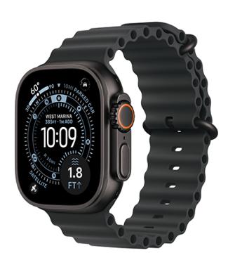 The Apple Watch Ultra 3 viewed from the front at an angle.