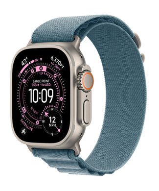 The Apple Watch Ultra 3 viewed from the front at an angle.