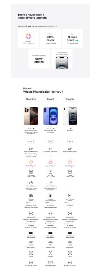 iPhone 16e comparison graphic top