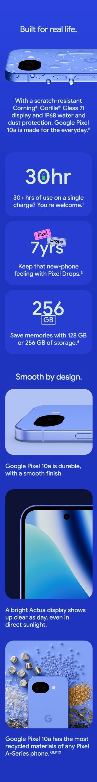 Google Pixel 10a comparison graphic of features