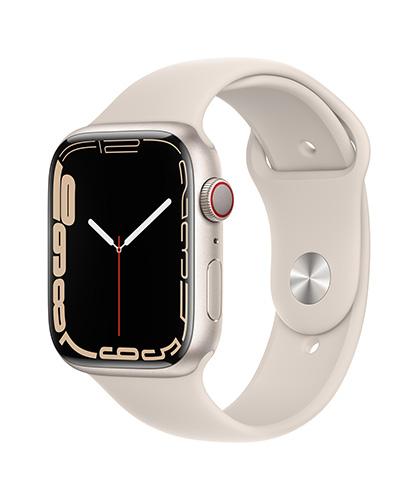 AppleWatchSeries7 45mm Starlight with Starlight band side