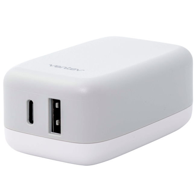 Ventev 27W Dual USB C and USB A Wall Charger - White