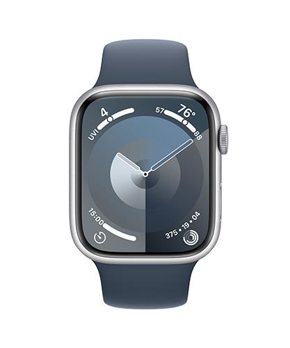 Apple Watch Series 9 45mm Silver Aluminum Storm Blue Band front