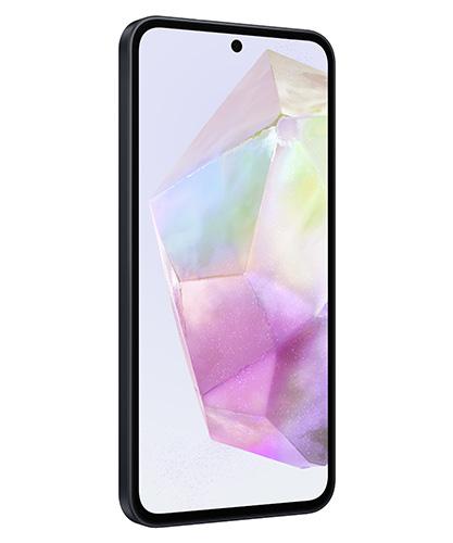 The front angled view of the Samsung Galaxy A35 in Awesome Navy