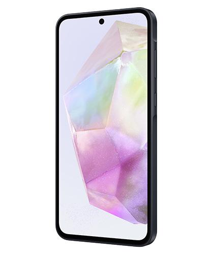 The front angled view of the Samsung Galaxy A35 in Awesome Navy