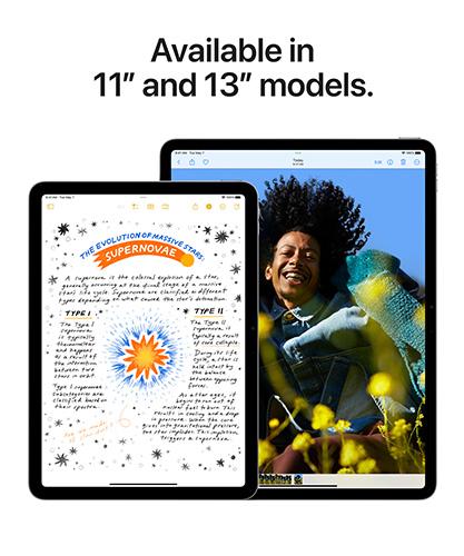 The iPad Air is available in 11 inch and 13 inch models. This image shows the different sizes side by side.