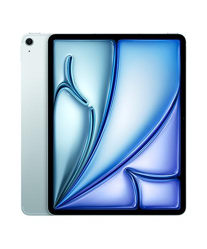 The 13 inch iPad Air in Blue, showing the front screen and a side-by-side view showing the camera on the back.