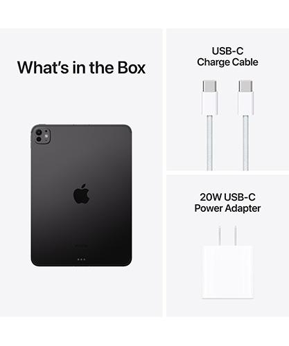 What's in the box: the iPad Pro, USB-C Charge Cable, and 30W USB-C Power Adapter.