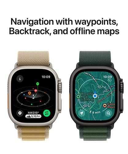 Apple Watch Ultra 2 49mm Black Titanium displayed to show features for traveling.
