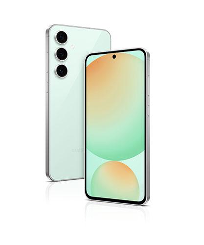 The Galaxy S24 FE viewed side by side at an angle to show the front and back.