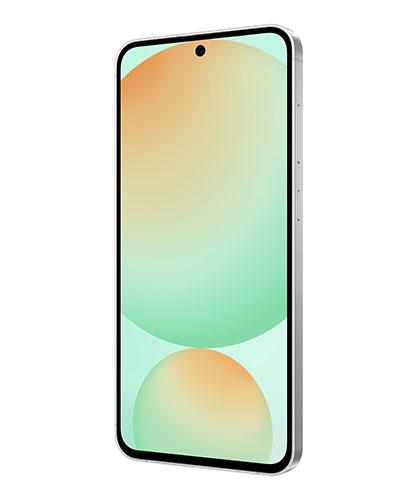 The Galaxy S24 FE viewed from the front at an angle.