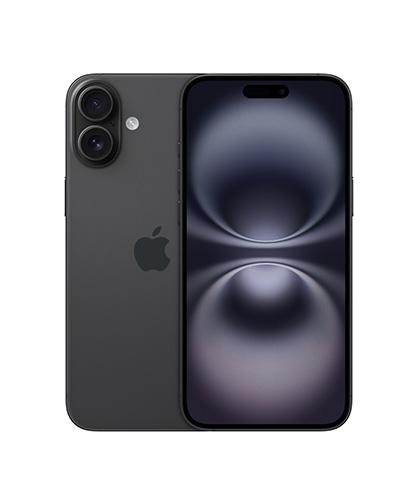 The iPhone 16 Plus viewed from the front side by side with the iPhone 16 viewed from the back.