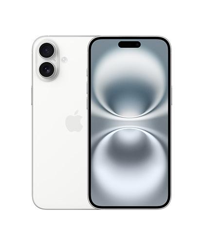 The iPhone 16 Plus viewed from the front side by side with the iPhone 16 viewed from the back.
