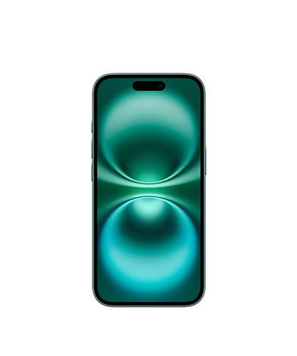 The iPhone 16 viewed from the front.