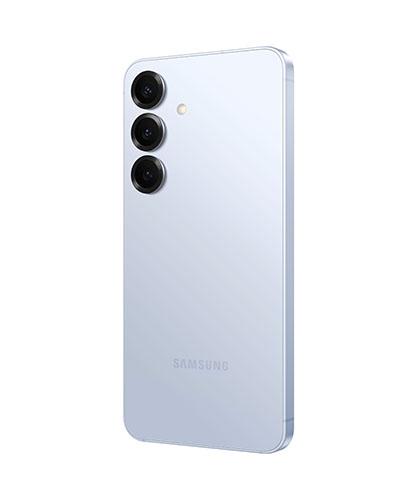 The Galaxy S25 viewed from the back at an angle.