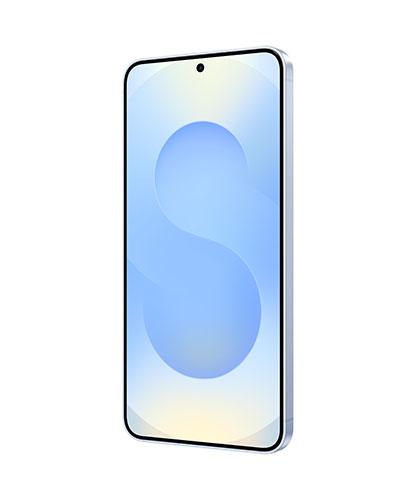 The Galaxy S25 viewed from the front at an angle.