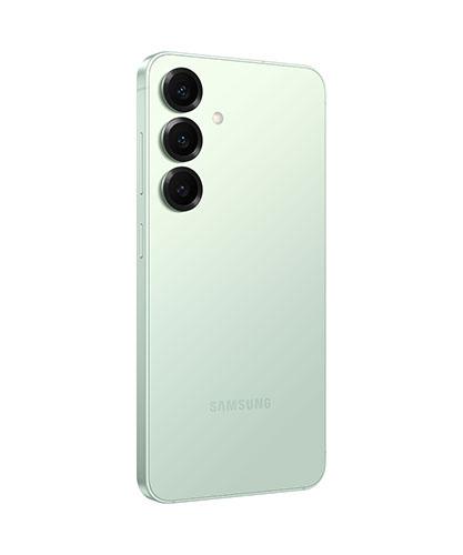 The Galaxy S25 viewed from the back at an angle.