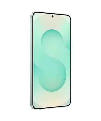 The Galaxy S25 viewed from the front at an angle.