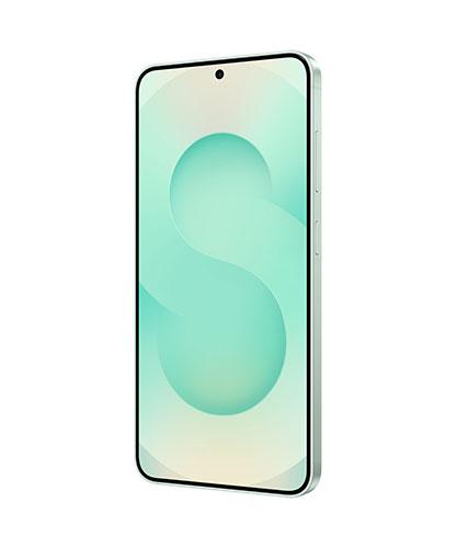 The Galaxy S25 viewed from the front at an angle.