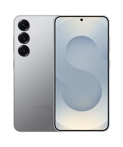 The Galaxy S25 viewed side by side to show front and back.