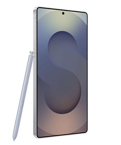 The Galaxy S25 Ultra viewed from front at an angle with the S Pen.