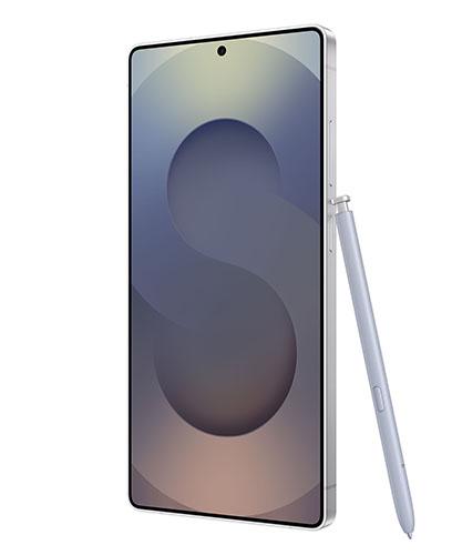 The Galaxy S25 Ultra viewed from front at an angle with the S Pen.