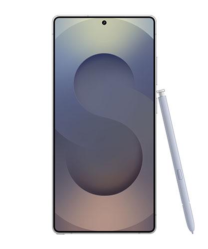 The Galaxy S25 Ultra viewed from the front with the S Pen.