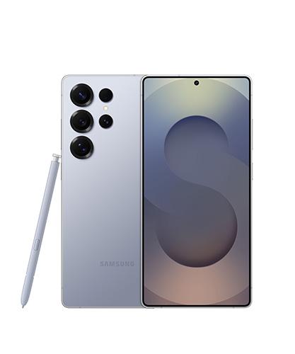 The Galaxy S25 Ultra viewed from front and back with the S Pen.