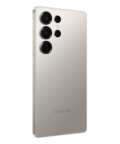 The Galaxy S25 Ultra viewed from the back at an angle.