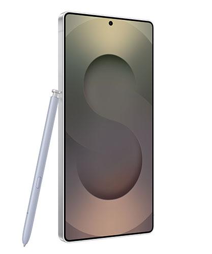 The Galaxy S25 Ultra viewed from front at an angle with the S Pen.