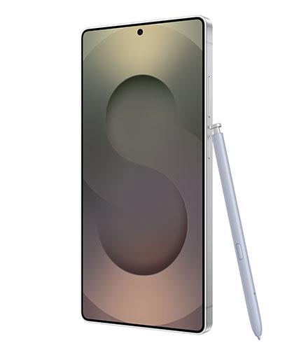 The Galaxy S25 Ultra viewed from front at an angle with the S Pen.