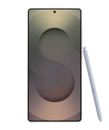 The Galaxy S25 Ultra viewed from the front with the S Pen.