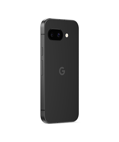 The Google Pixel 9a viewed from the back at an angle.