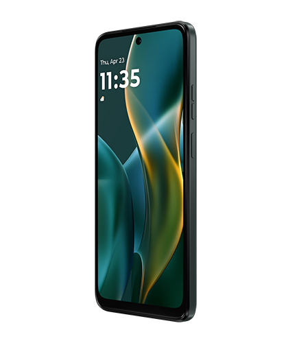 The moto g viewed from the front at an angle.