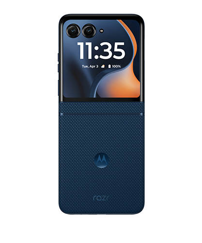 The Motorola moto razr viewed from the back and open.