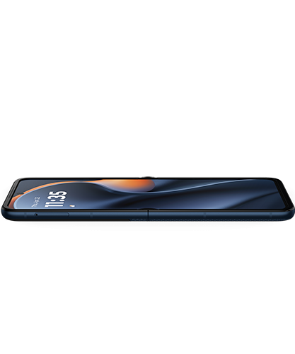 The Motorola moto razr viewed from lying flat opened.