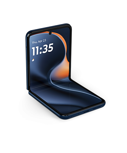 The Motorola moto razr viewed from the front and partially folded at an angle.