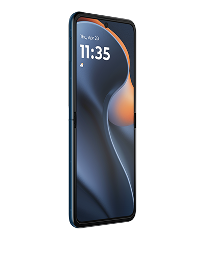 The Motorola moto razr viewed from the front at an angle and opened.