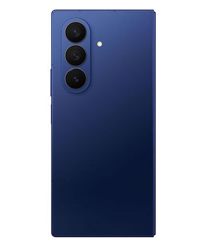 The Samsung Galaxy Z Fold7 in blue shadow viewed from the back.