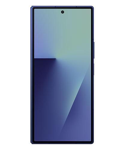 The Samsung Galaxy Z Fold7 in blue shadow viewed from the front.