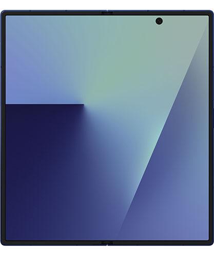 The Samsung Galaxy Z Fold7 in blue shadow viewed unfolded from the inside.