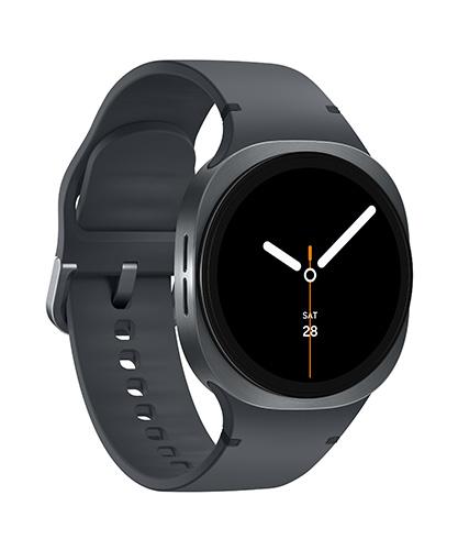 The Galaxy Watch8 viewed from the front at an angle.