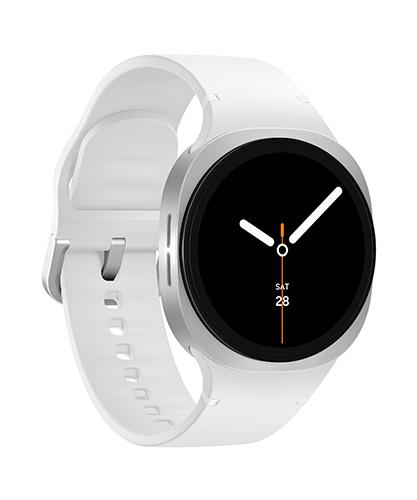 The Galaxy Watch8 viewed from the front at an angle.