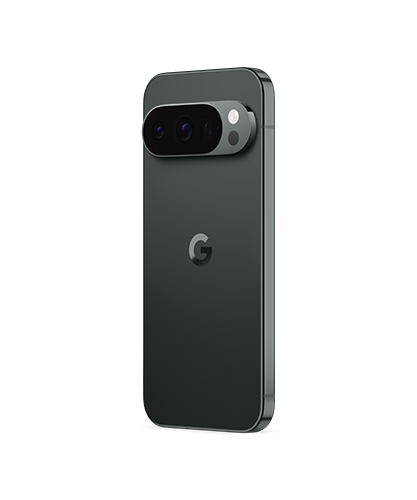 The Pixel 10 Pro viewed from the back at an angle.