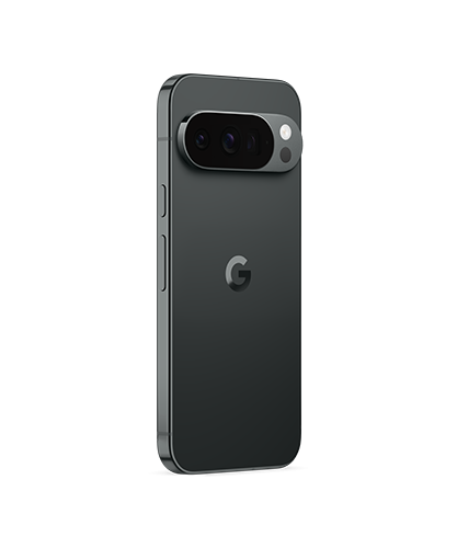 The Pixel 10 Pro viewed from the back at an angle.